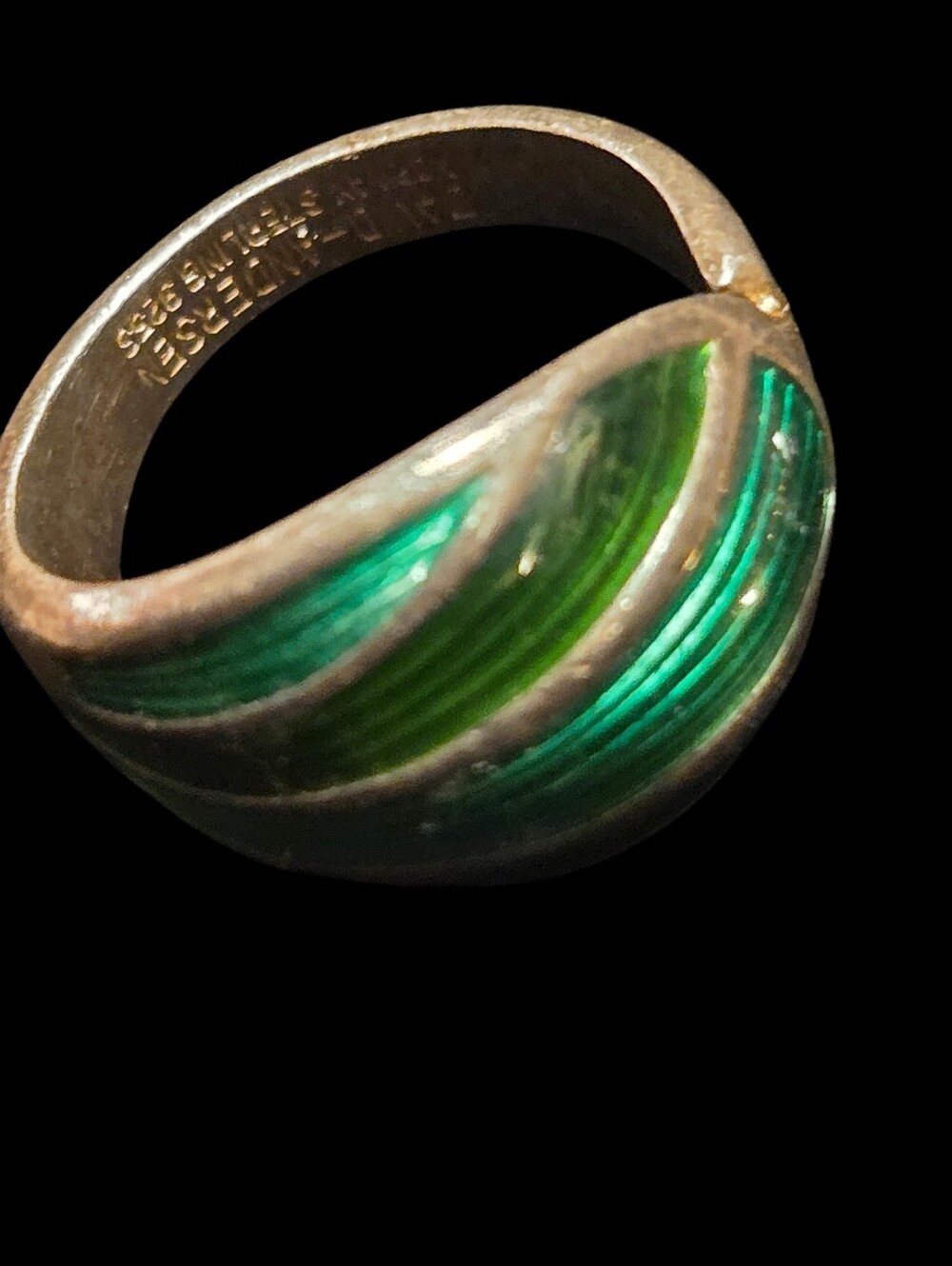 Vtg David Anderson Norway Sterling Silver Enamel Green Ring 925 Modernist Sz 7